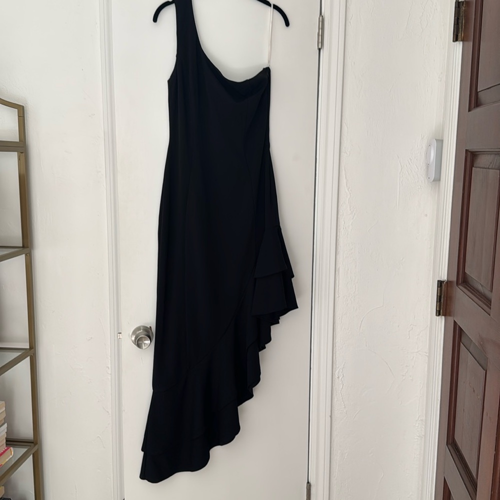asymmetrical ruffle black dress
